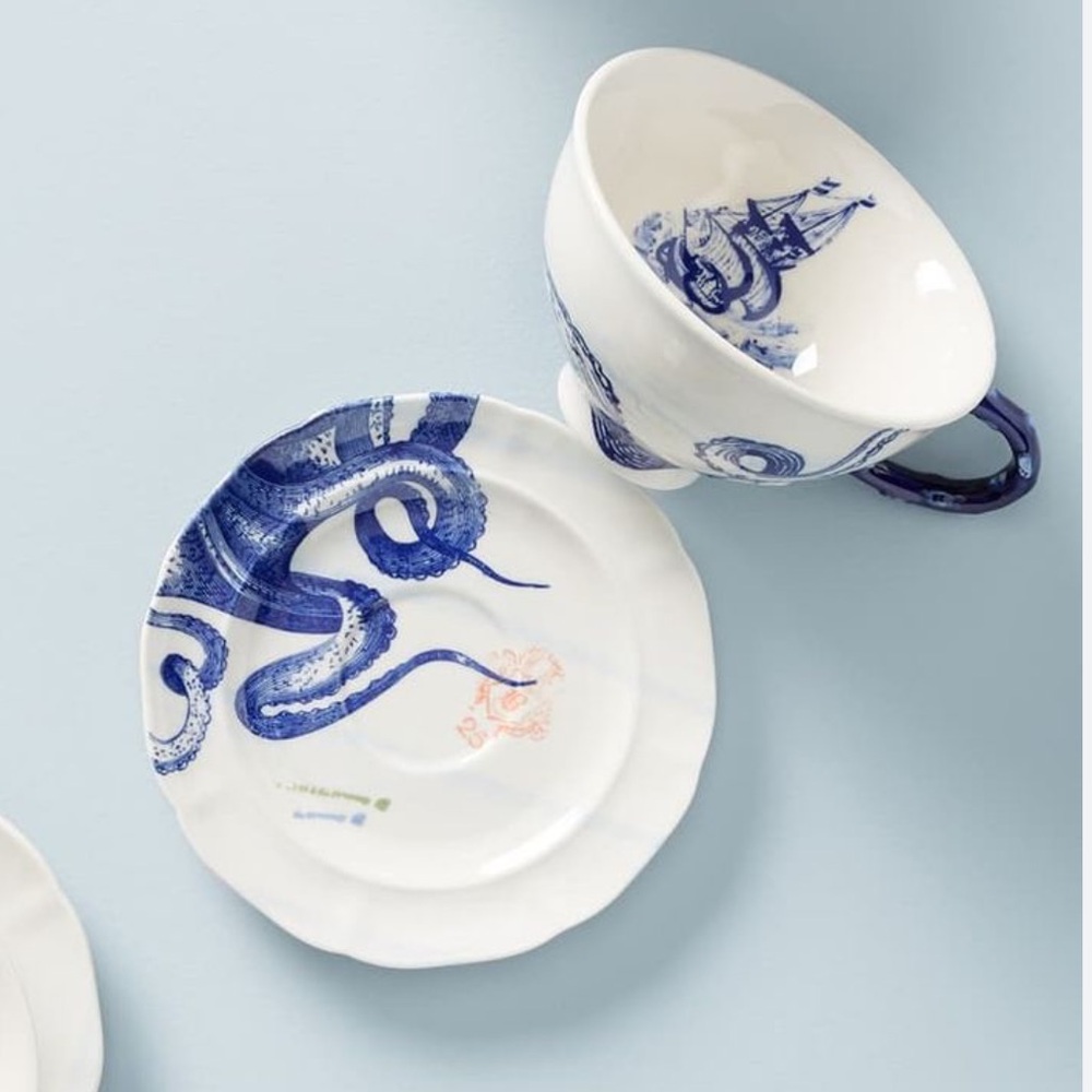 From the Deep Nautical Oversized Porcelain Teacup and Saucer -anthropologie
